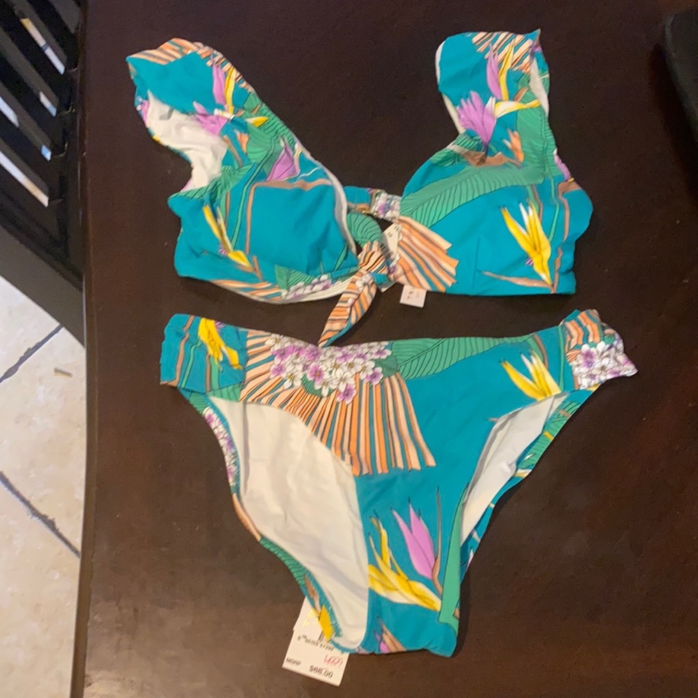 Trina Turk Teal Bikini sz 10